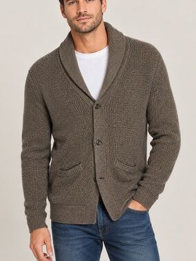 Quince Men’s Organic Cotton Ribbed Stitch Shawl Collar Cardigan Sweater